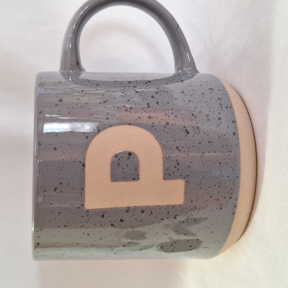 🛍2/$15🛍 #ABQ Stoneware mug initial (P) Grey with specks of a deeper grey